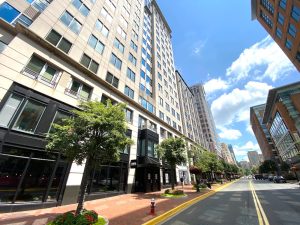 Clean windows on a building in Reston Va